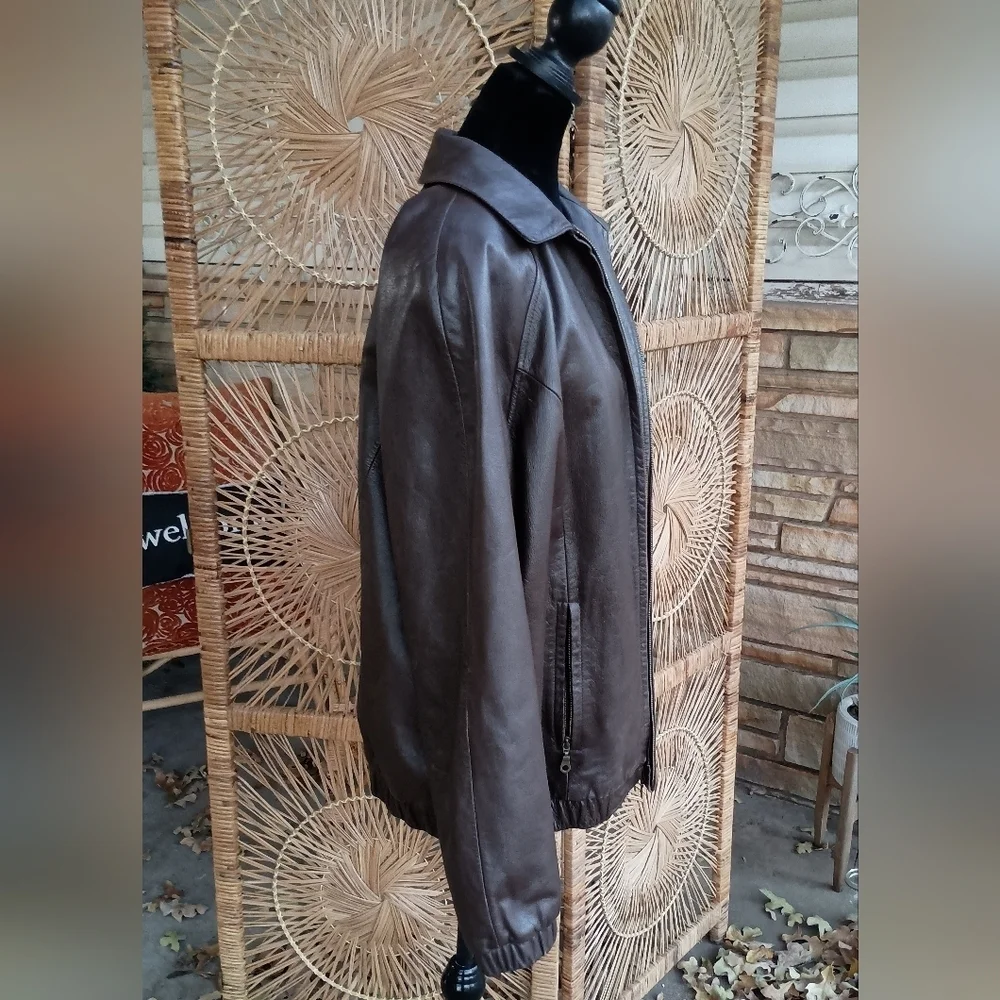 Vintage Preston & York Mens Brown Leather Flight Bomber Jacket Full-Zip_Large